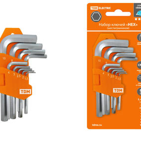 Набор ключей "HEX" 9 шт.: 1.5-10 мм, короткие, (держатель в блистере), CR-V сталь "Алмаз" TDM SQ1020-0101