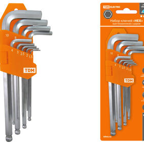 Набор ключей "HEX" 9 шт.: 1.5-10 мм, длинные с шаром, (держатель в блистере), CR-V сталь "Алмаз" TDМ SQ1020-0104