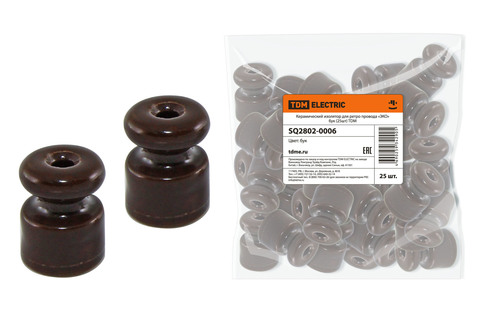 Керамический изолятор для ретро провода «ЭКО» бук (25шт) TDM Керамический изолятор для ретро провода «ЭКО» бук (25шт) TDM