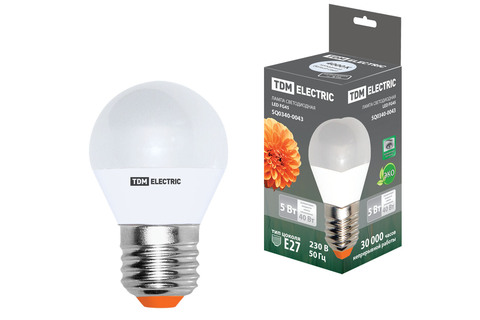 Лампа светодиодная FG45-5 Вт-220 В-4000 К–E27 TDM Лампа светодиодная FG45-5 Вт-220 В-4000 К–E27 TDM