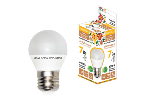 Лампа светодиодная FG45-7 Вт-230 В-4000 К–E27 Народная Лампа светодиодная FG45-7 Вт-230 В-4000 К–E27 Народная